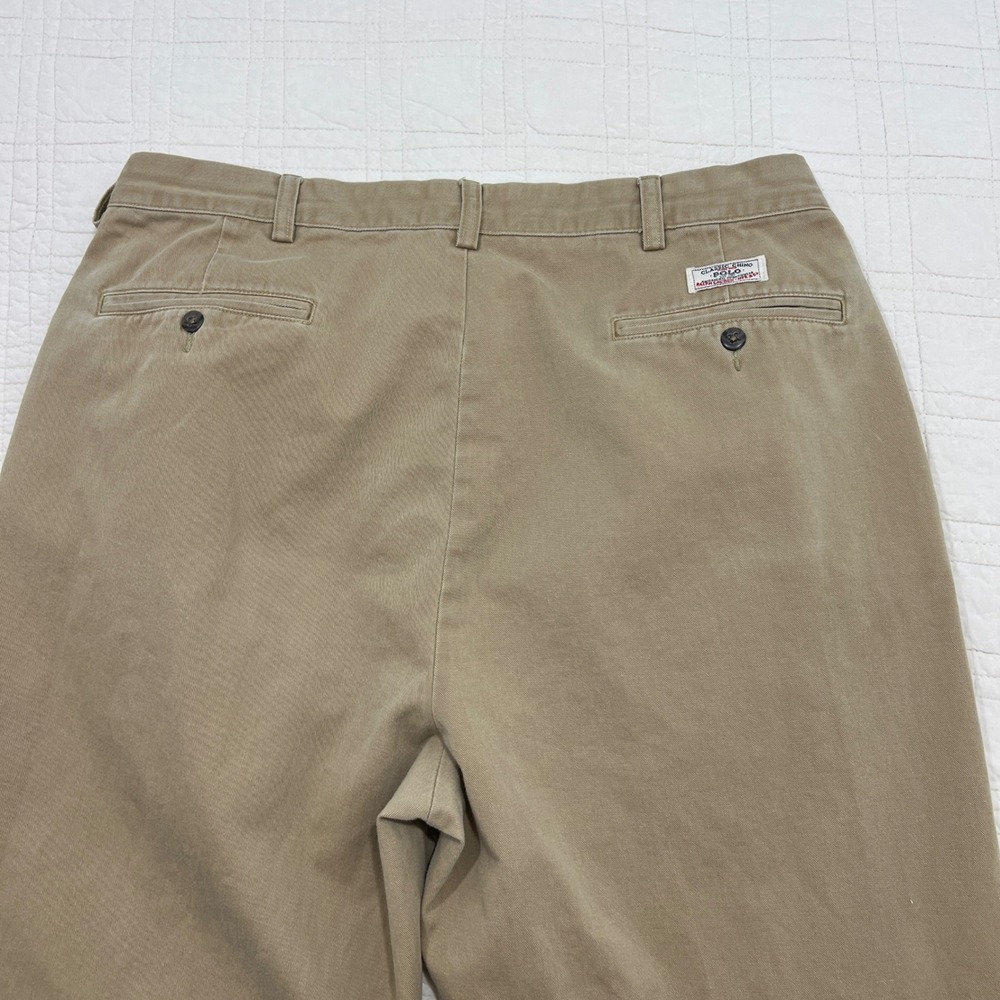 Polo Ralph Lauren Andrew Pant Mens 34x29* Khaki Tan Pleated Cotton Chino *READ - Picture 8 of 9